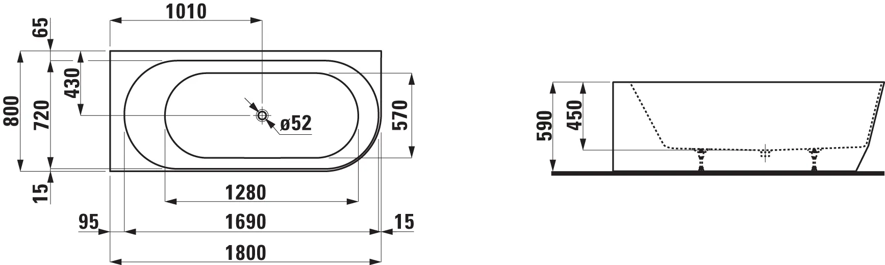 Laufen Badewanne „PRO“ vorwand 180 × 80 cm, links