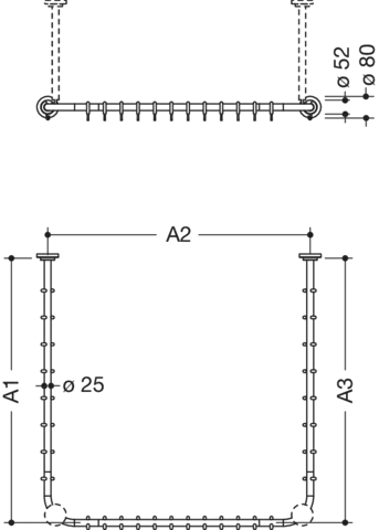 HEWI System 900 Vorhangstange, suizidhemmend, Edelstahl, 25mm