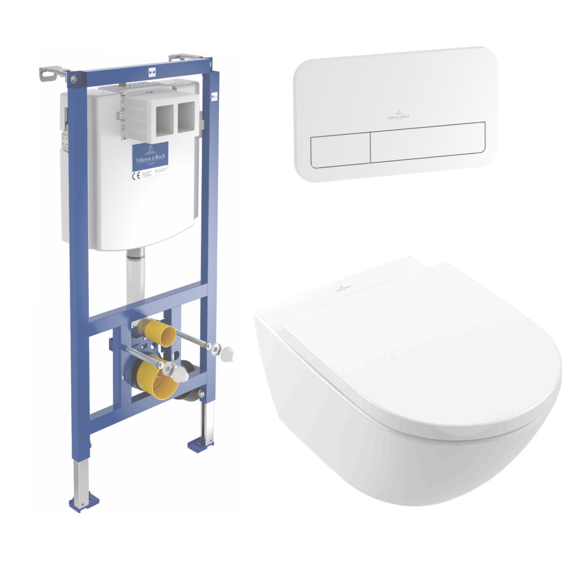 Set-Vorwandelement mit WC-Combi-Pack mit CeramicPlus und Betätigungsplatte, ohne Spülrand in alpinweiß