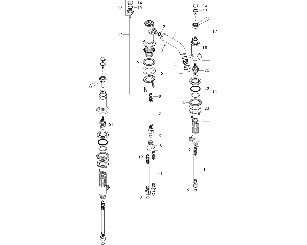 3-Loch Waschtischarmatur 30 Axor Montreux Hebelgriff chrom