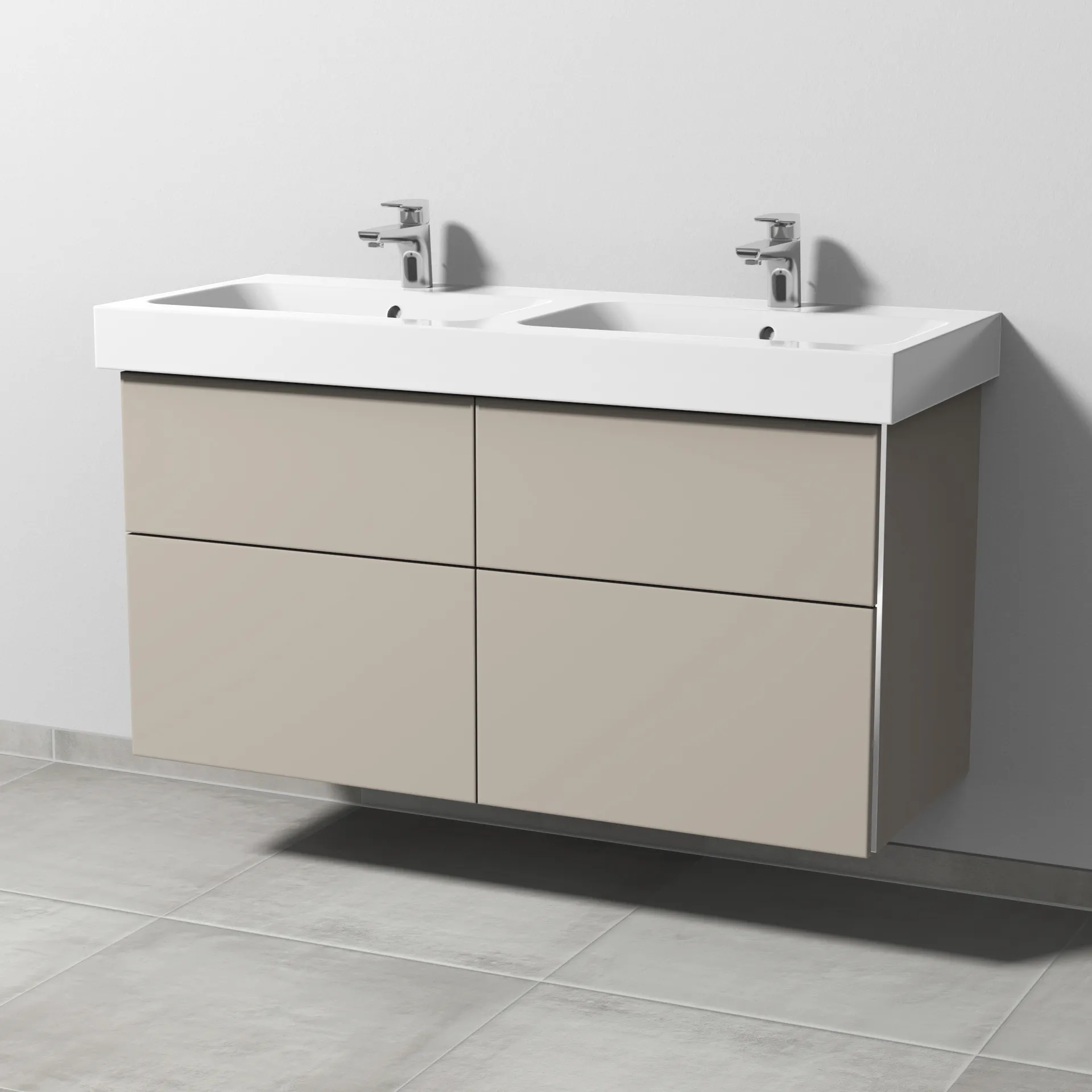 Sanipa Waschtischunterschrank „3way“ passend zu Keramik-Waschtische iCon von Geberit 1150 × 593 × 462 mm in Kaschmir (matt), mit Hahnlochbohrung, Becken links und rechts Sanipa Waschtischunterschrank „3way“ passend zu Keramik-Waschtische iCon von Geberit 1150 × 593 × 462 mm in Kaschmir (matt), mit Hahnlochbohrung, Becken links und rechts