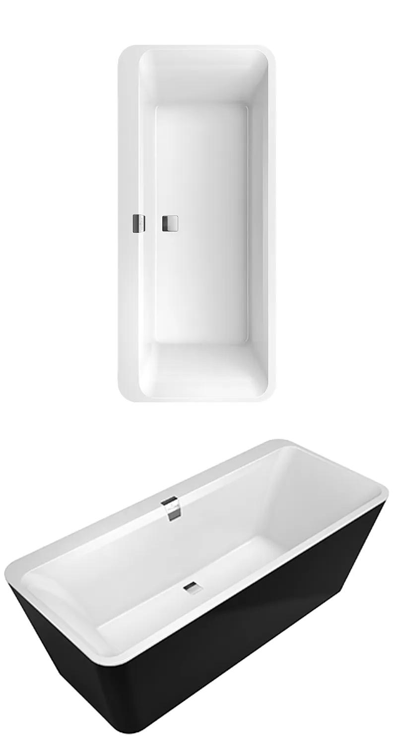 Villeroy & Boch Badewanne „Squaro Edge 12“ inkl. Schürze freistehend rechteck 180 × 80 cm, Mittelablauf in Stone White