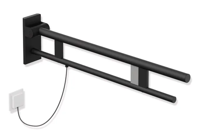HEWI Stützklappgriff Duo Design A Edelstahl pulverbeschichtet Ausladung 850 mm E-Ausführung links