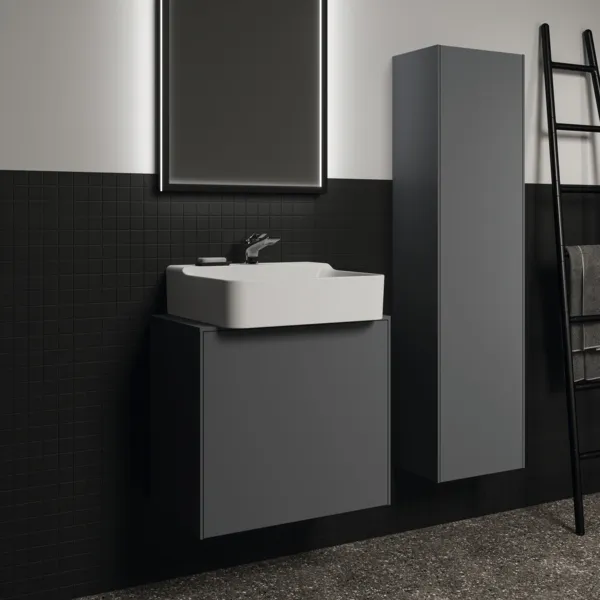 Ideal Standard Halbhochschrank Conca, 1 Tür, Anschlag links/rechts, 370x250x1400mm, Anthrazit
