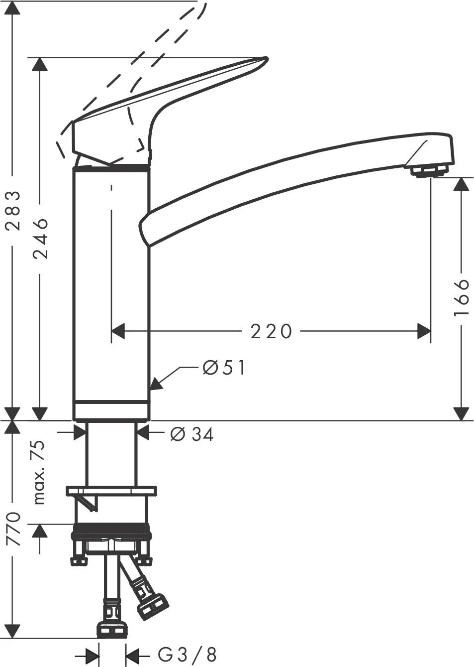 Hansgrohe Logis M31 Einhebel-Küchenmischer 160, Vorfenstermontage, Chrom, Schwenkbereich 150°, Sockelhöhe 51 mm