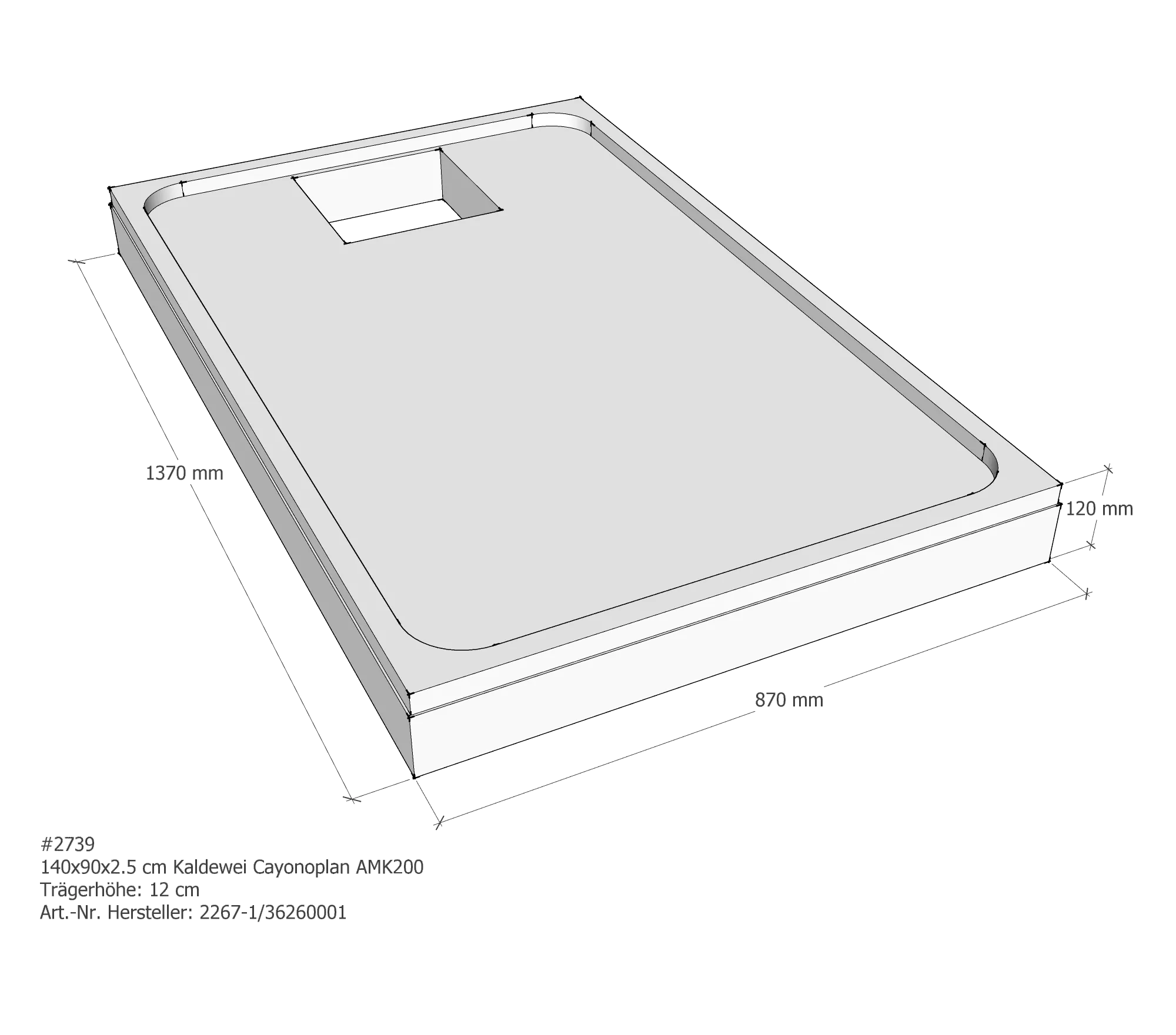 Duschwannenträger für Kaldewei Cayonoplan 140 × 90 × 2,5 cm Breite: 90 cm / Länge: 140 cm