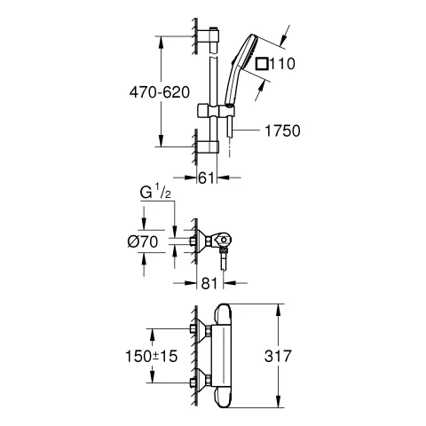 Grohe Grohtherm 1000 Thermostat-Brausebatterie, 1/2 mit Tempesta Brausestangenset 600mm, chrom Grohe Grohtherm 1000 Thermostat-Brausebatterie, 1/2 mit Tempesta Brausestangenset 600mm, chrom