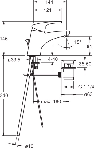 HA Einhebelmischer Waschtischbatterie HANSAMIX 0109 Kupferrohr Zugstangenablaufgarnitur Ausladung 141 mm DN15 Chrom