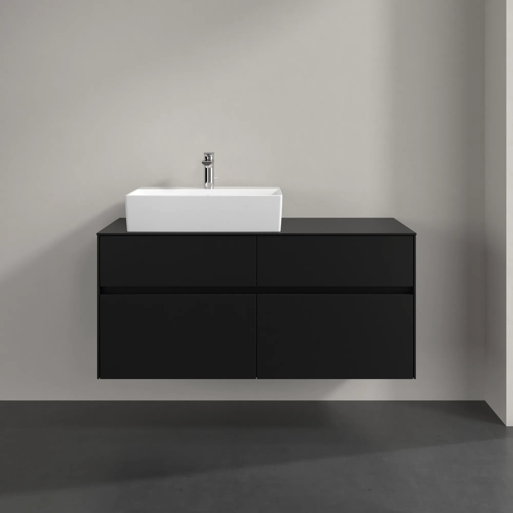 Villeroy & Boch Waschtischunterschrank „Collaro“ 1200 × 548 × 500 mm Volcano Black, ohne Beleuchtung, für Becken links Villeroy & Boch Waschtischunterschrank „Collaro“ 1200 × 548 × 500 mm Volcano Black, ohne Beleuchtung, für Becken links