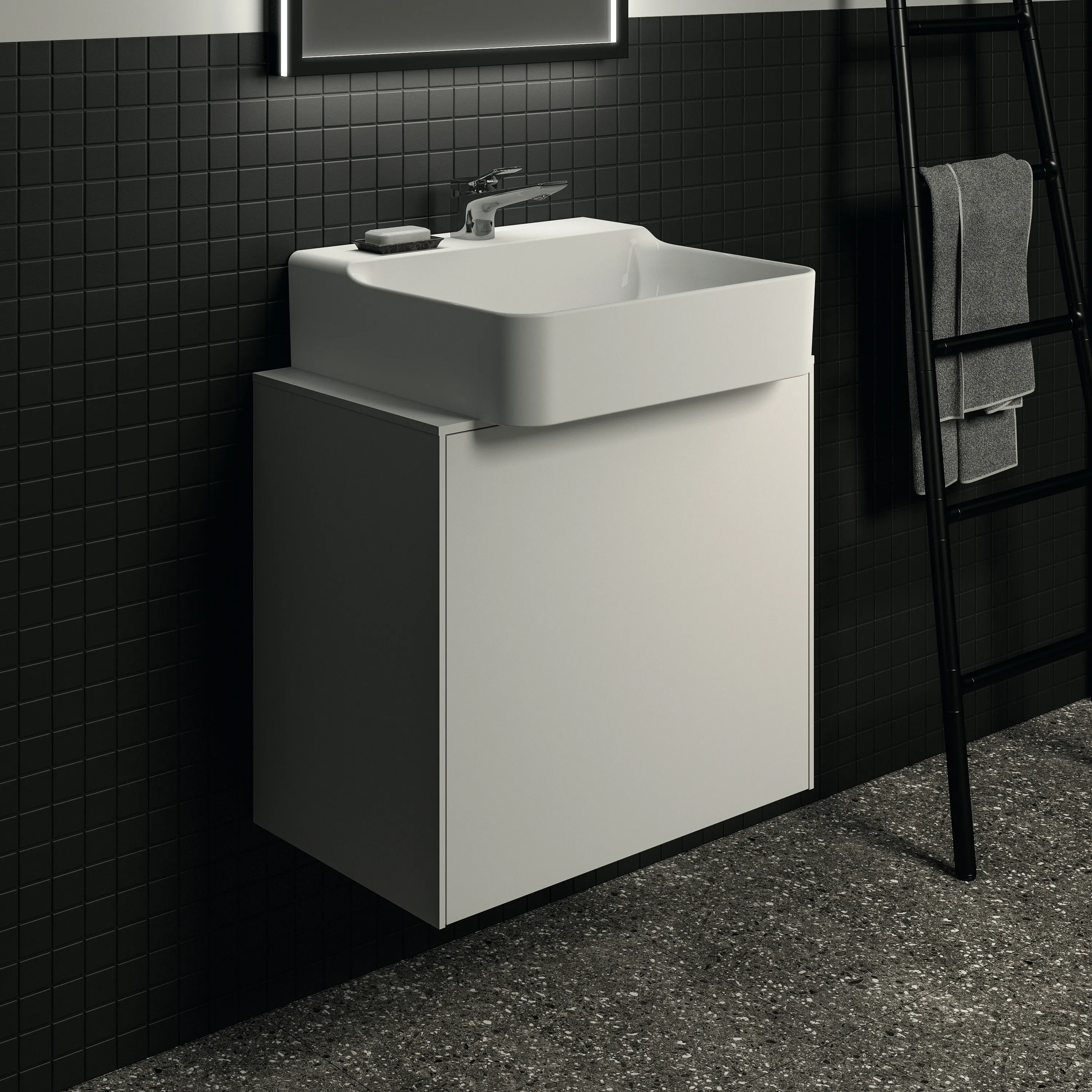 Ideal Standard Waschtischunterschrank Conca, 1 Auszug, mit mittigem Ausschnitt, 602x373x550mm, Weiß Ideal Standard Waschtischunterschrank Conca, 1 Auszug, mit mittigem Ausschnitt, 602x373x550mm, Weiß