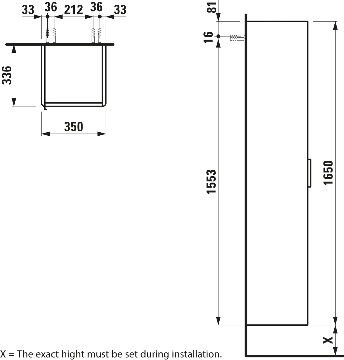 Laufen Hochschrank „BASE“ 350 × 1650 × 336 mm Verkehrsgrau