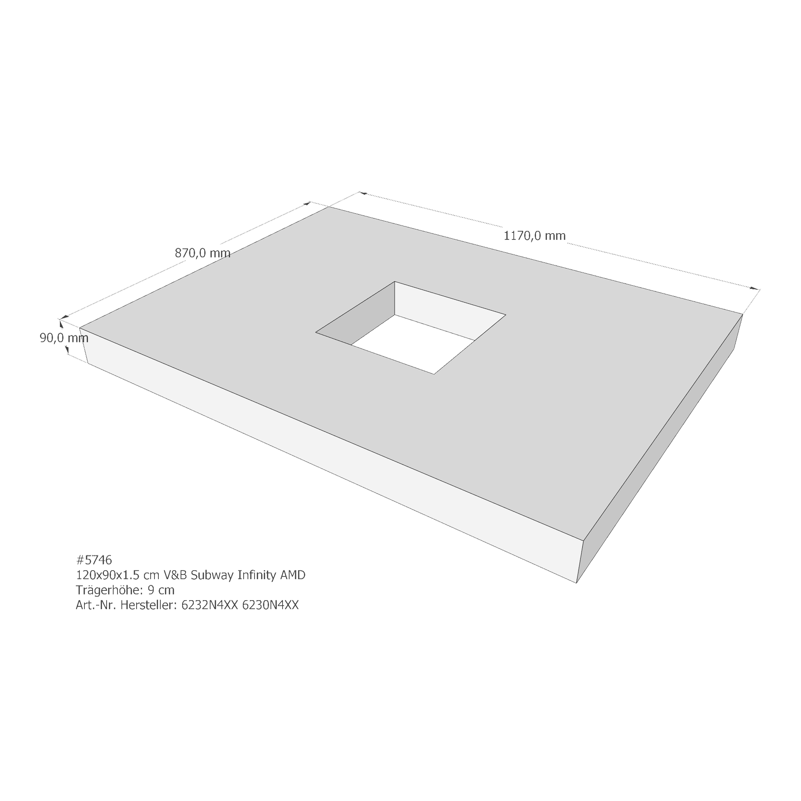 Duschwannenträger für Villeroy & Boch Subway Infinity 120 × 90 × 1,5 cm