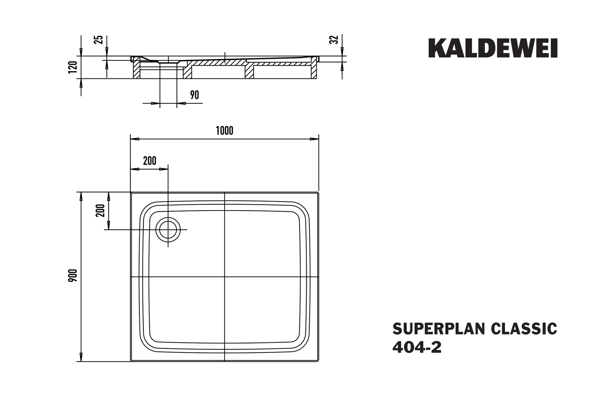 Kaldewei rechteck Duschwanne „Superplan Classic“ 90 × 100 cm ohne Oberflächenbeschichtung, ohne Oberflächenveredelung, in alpinweiß matt