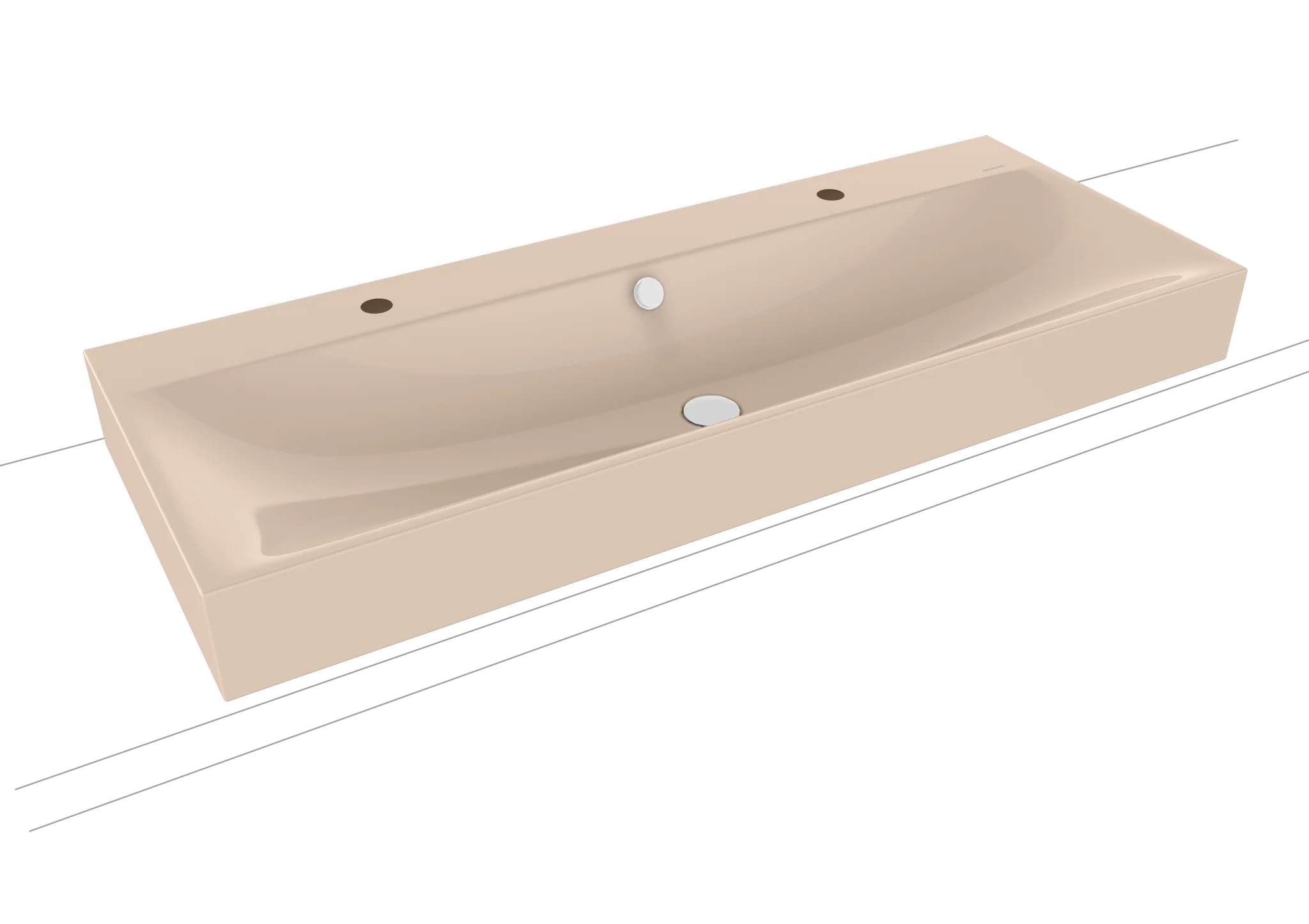 Kaldewei SILENIO Aufsatz-Doppelwaschtisch, 1200x460 mm, Randhöhe 120 mm, Farbe bahamabeige, Perl-Effekt, Antidröhnen, mit 2x1er Hahnlochbohrung, inkl. Überlaufgarnitur chrom
