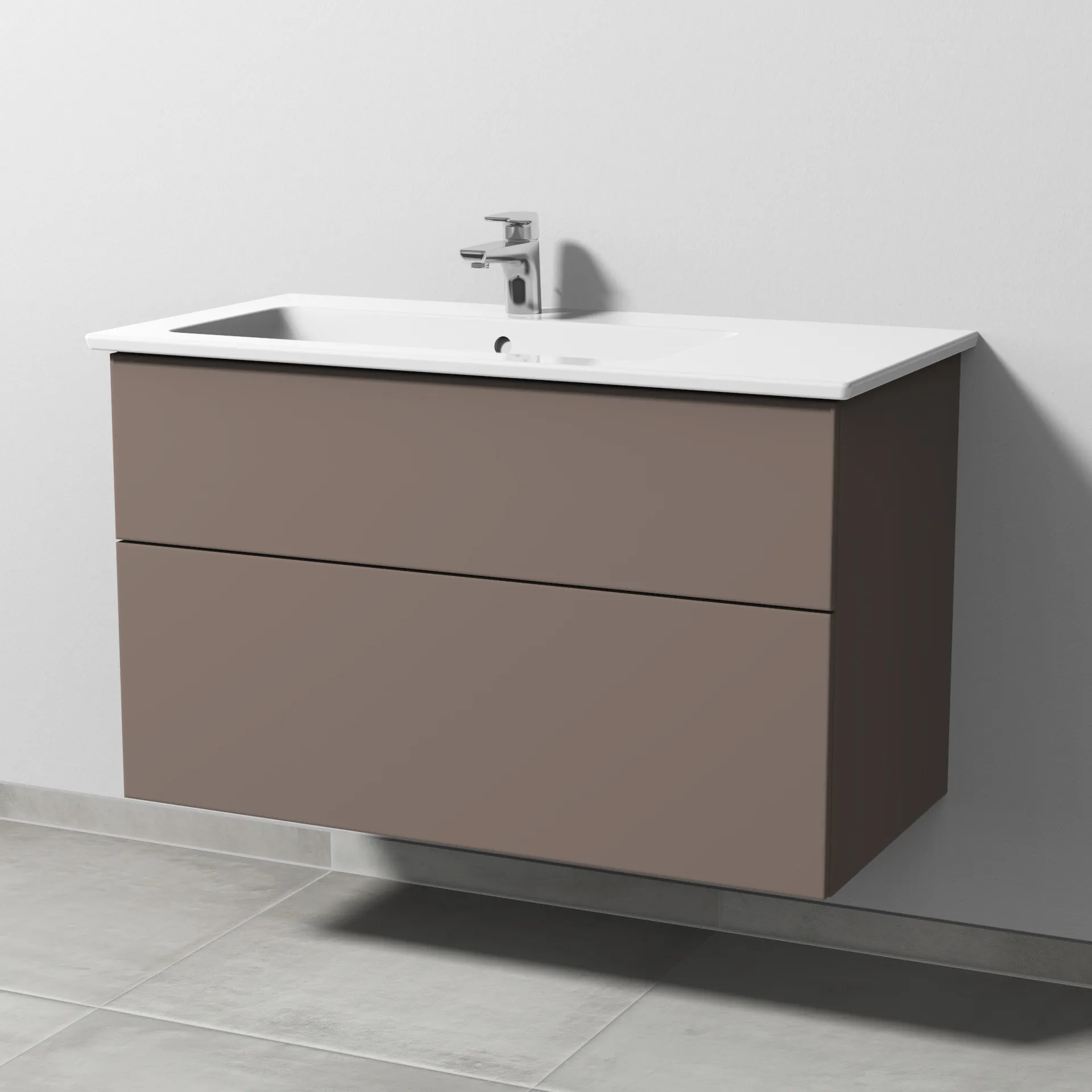 Sanipa Keramik-Waschtisch-Set mit Waschtischunterschrank „3way“ 95,5 × 47,7 × 59,1 cm in Taupe (matt), links