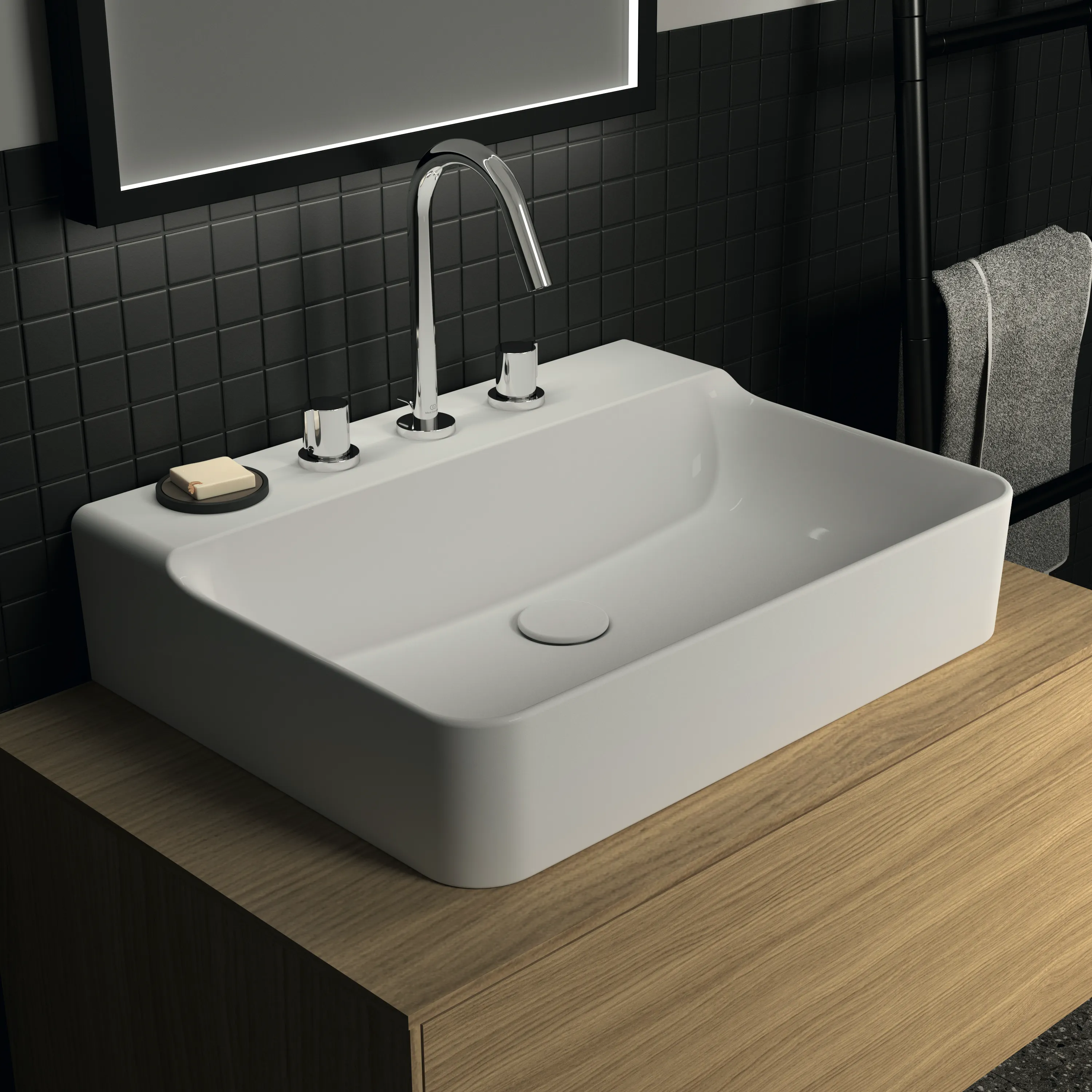 Ideal Standard Conca Waschtisch, 3 Hahnlöcher, geschliffen, weiß (Alpin), 600x450x145 mm
