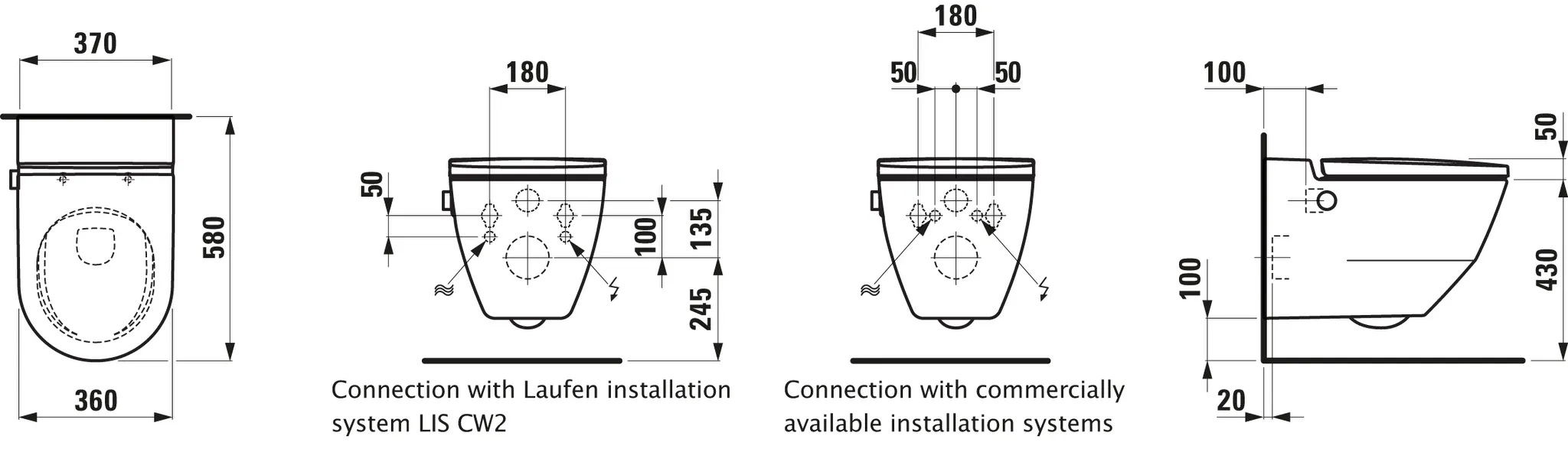 Laufen CLEANET NAVIA Dusch-Tiefspül-WC wandhängend 580x370x380 spülrandlos LCC weiß Laufen CLEANET NAVIA Dusch-Tiefspül-WC wandhängend 580x370x380 spülrandlos LCC weiß