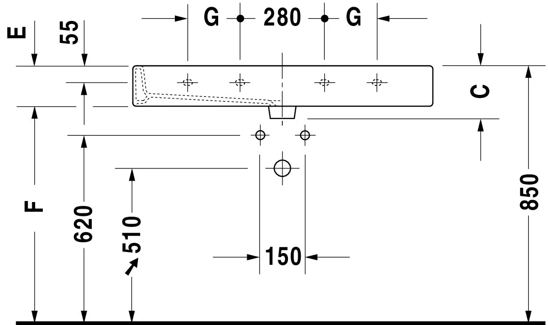 Wandwaschtisch „Vero“, mit Überlauf, Hahnlochposition mittig Wandwaschtisch „Vero“, mit Überlauf, Hahnlochposition mittig