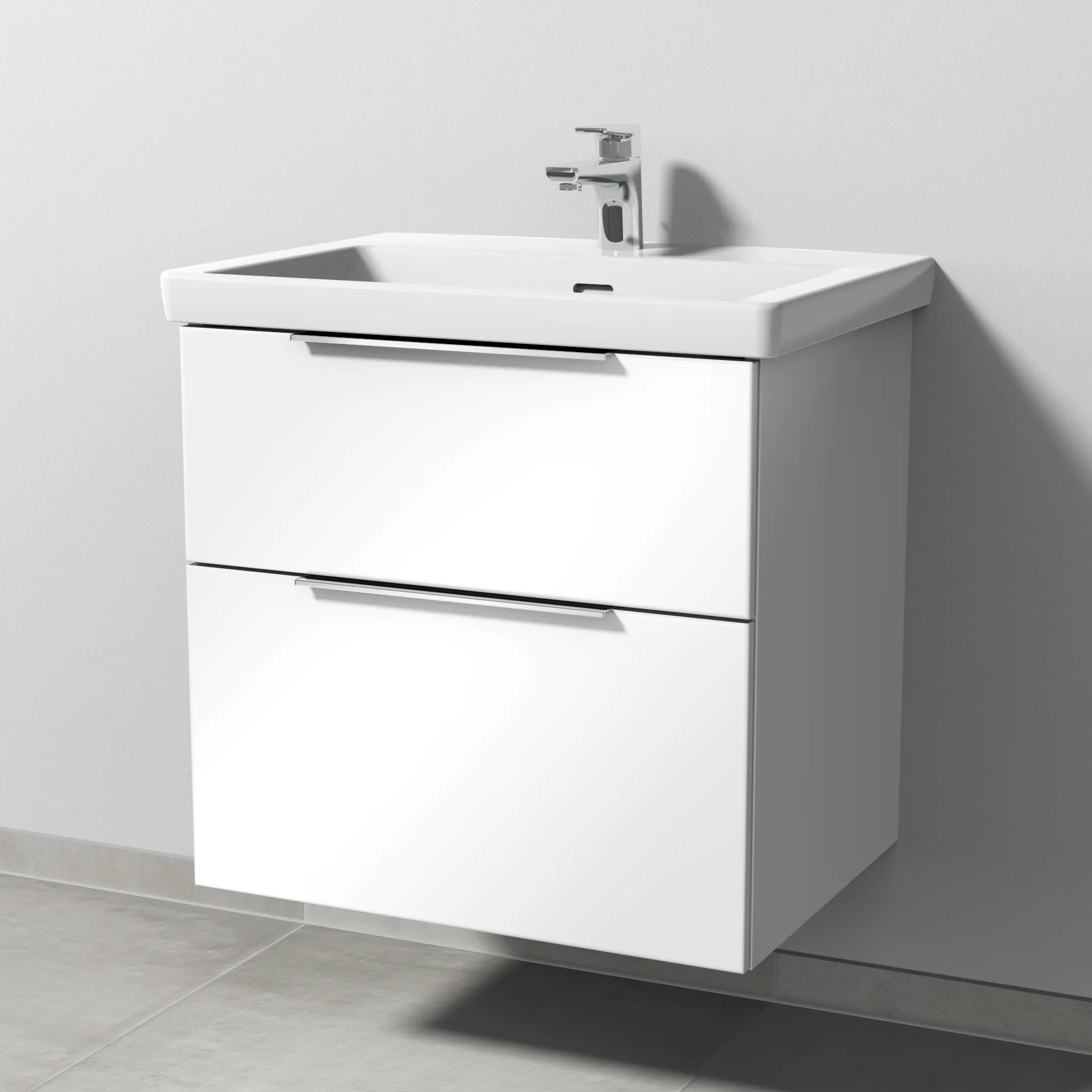 Sanipa Waschtischunterschrank „3way“ 605 × 588 × 462 mm in Weiß (glanz), mit Hahnlochbohrung, Becken mittig Sanipa Waschtischunterschrank „3way“ 605 × 588 × 462 mm in Weiß (glanz), mit Hahnlochbohrung, Becken mittig