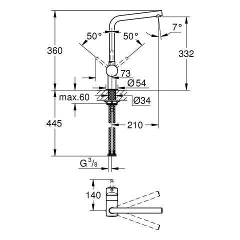 Einhand-Spültischbatterie Minta 31375, L-Auslauf, chrom Einhand-Spültischbatterie Minta 31375, L-Auslauf, chrom