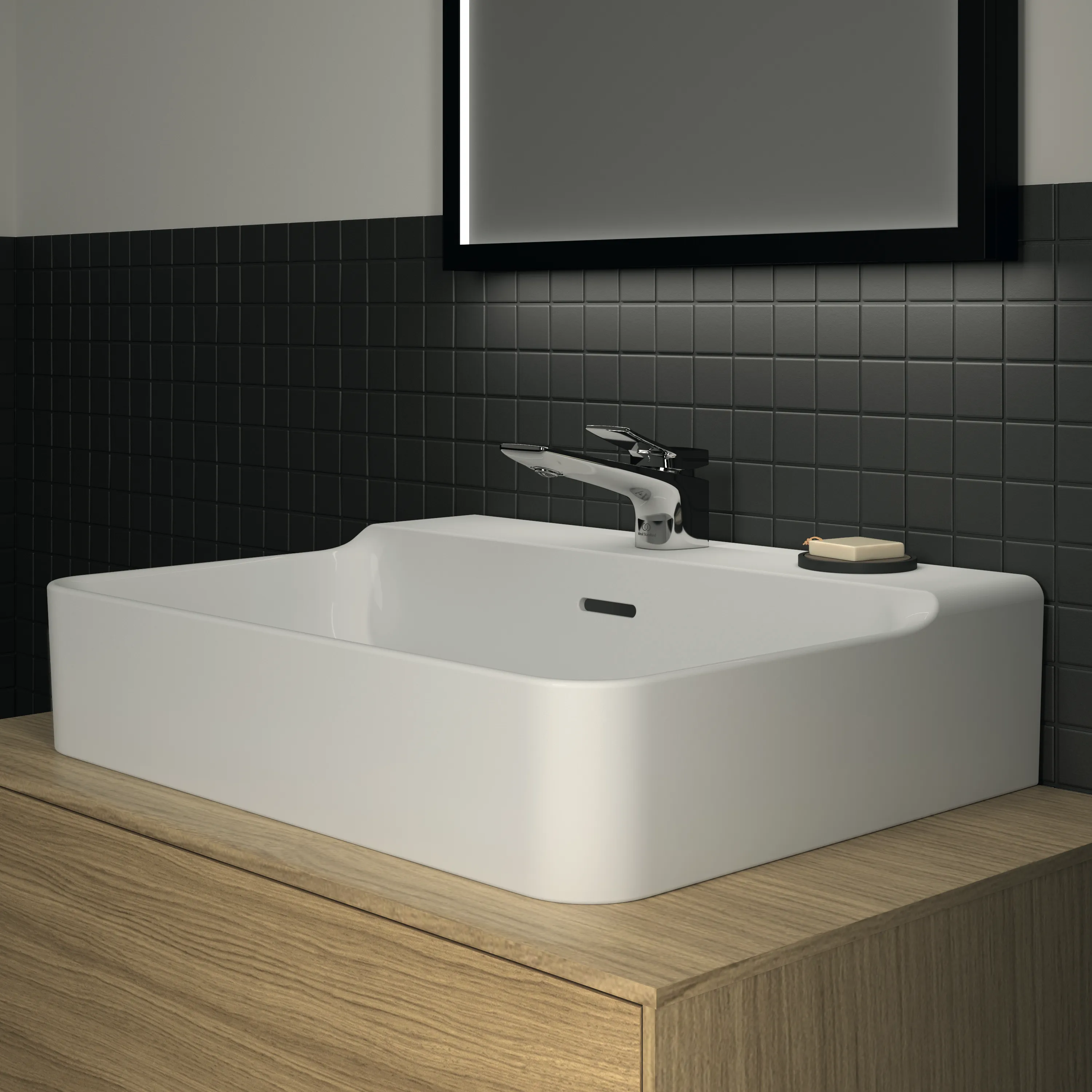 Waschbecken „Conca“ 60 × 45 × 16,5 cm, Hahnlochposition mittig in Weiß