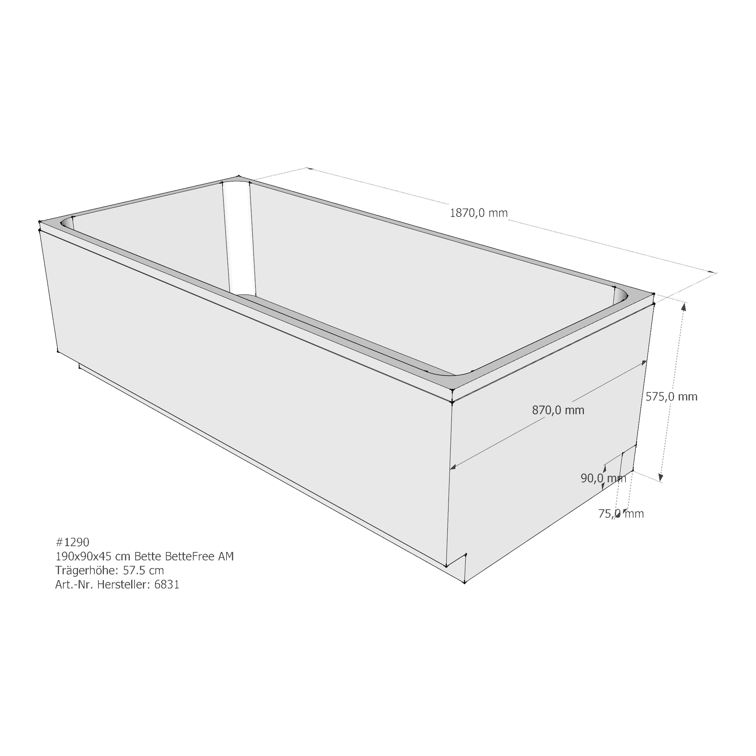 Badewannenträger für Bette BetteFree 190 × 90 × 45 cm