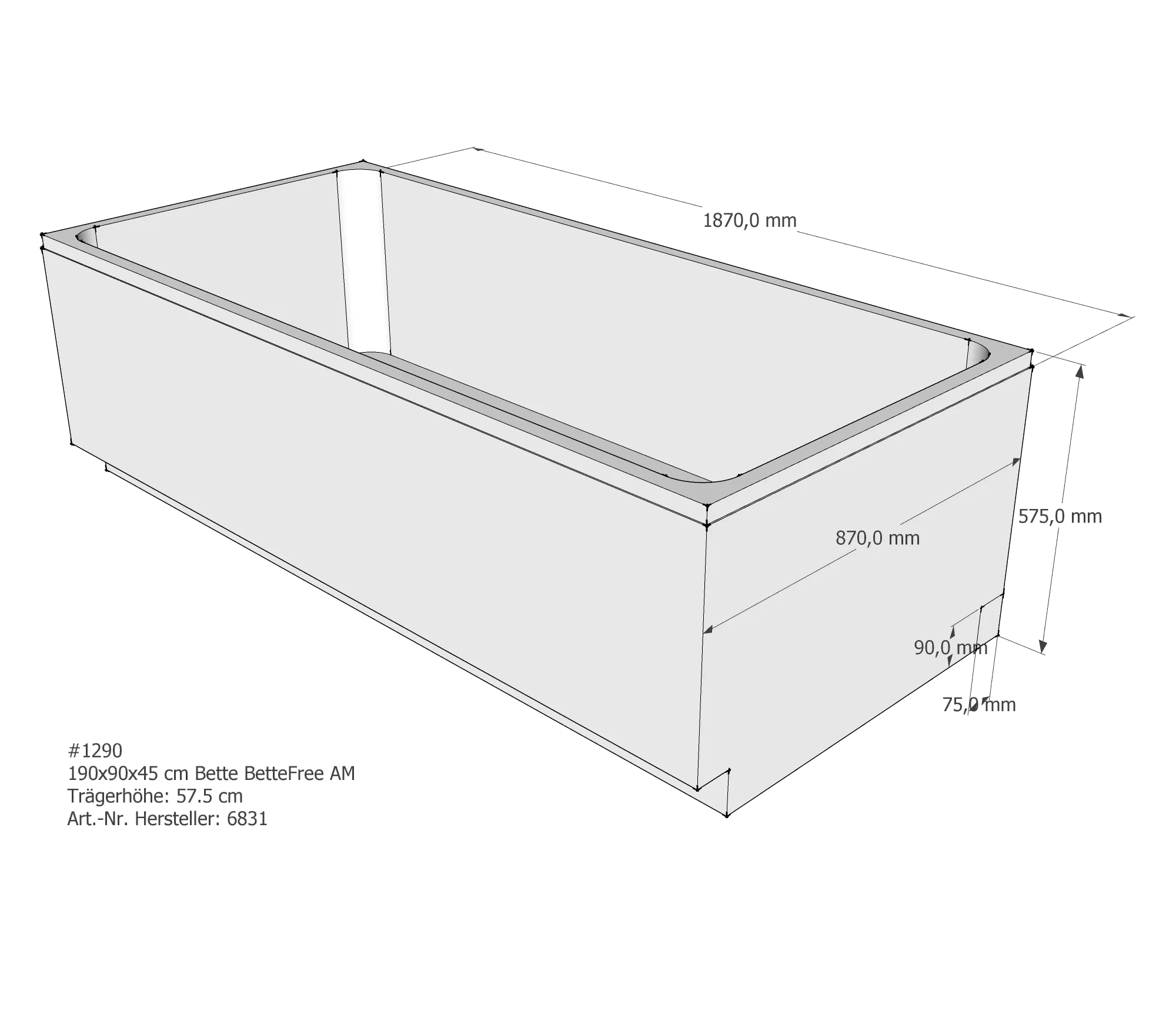 Badewannenträger für Bette Free 190 × 90 × 45 cm Breite: 90 cm / Länge: 190 cm Badewannenträger für Bette Free 190 × 90 × 45 cm Breite: 90 cm / Länge: 190 cm