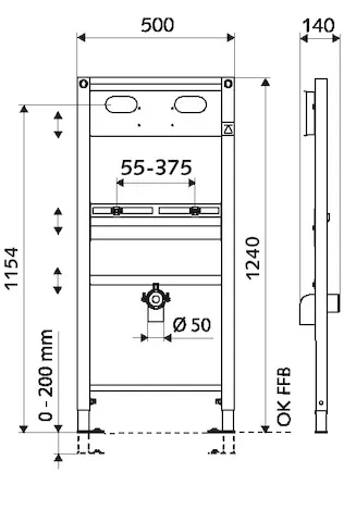 Waschtisch-Modul MONTUS, B 50 cm x H 124 cm, Rahmen pulverbeschichtet