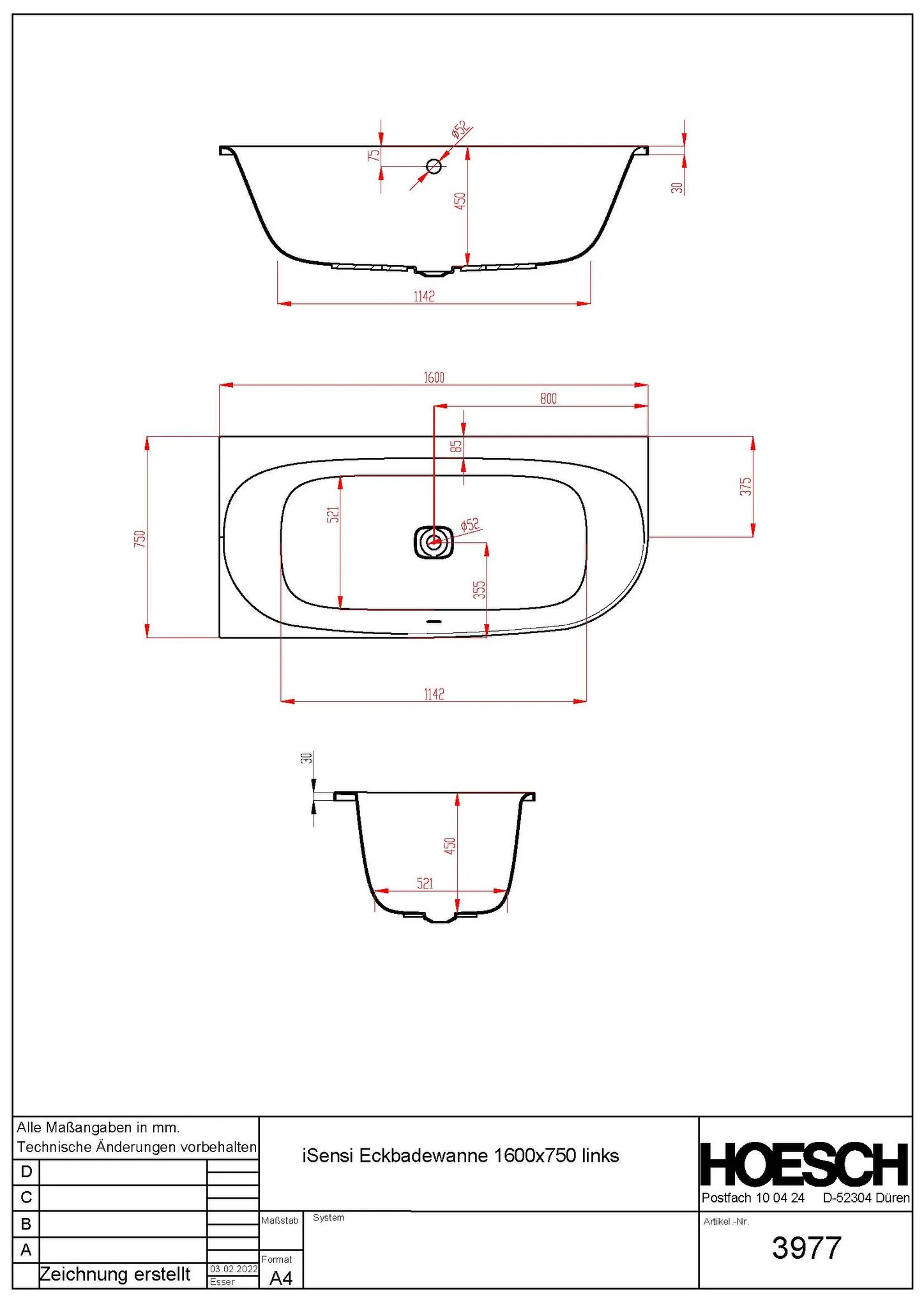 Hoesch iSensi Eck 1600x750 links, Weiß, Acryl-Badewanne Hoesch iSensi Eck 1600x750 links, Weiß, Acryl-Badewanne
