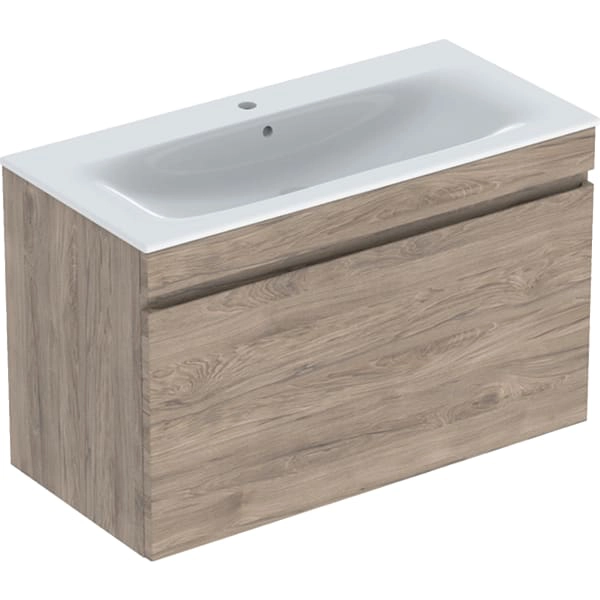 Geberit Renova Plan Möbelwaschtisch Set, schmaler Rand, Nussbaum hickory Front, 100 cm Breite, 62,2 cm Höhe, mit Schublade und Innenschublade Geberit Renova Plan Möbelwaschtisch Set, schmaler Rand, Nussbaum hickory Front, 100 cm Breite, 62,2 cm Höhe, mit Schublade und Innenschublade