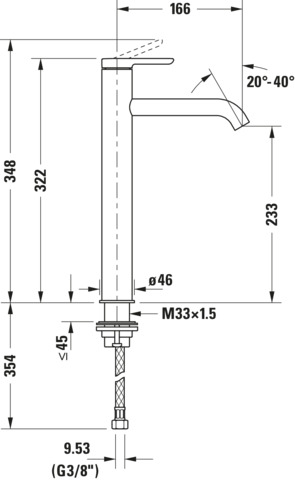 C.1 Einhebel-Waschtischmischer XL Höhe 322 Ausladung 166 mm