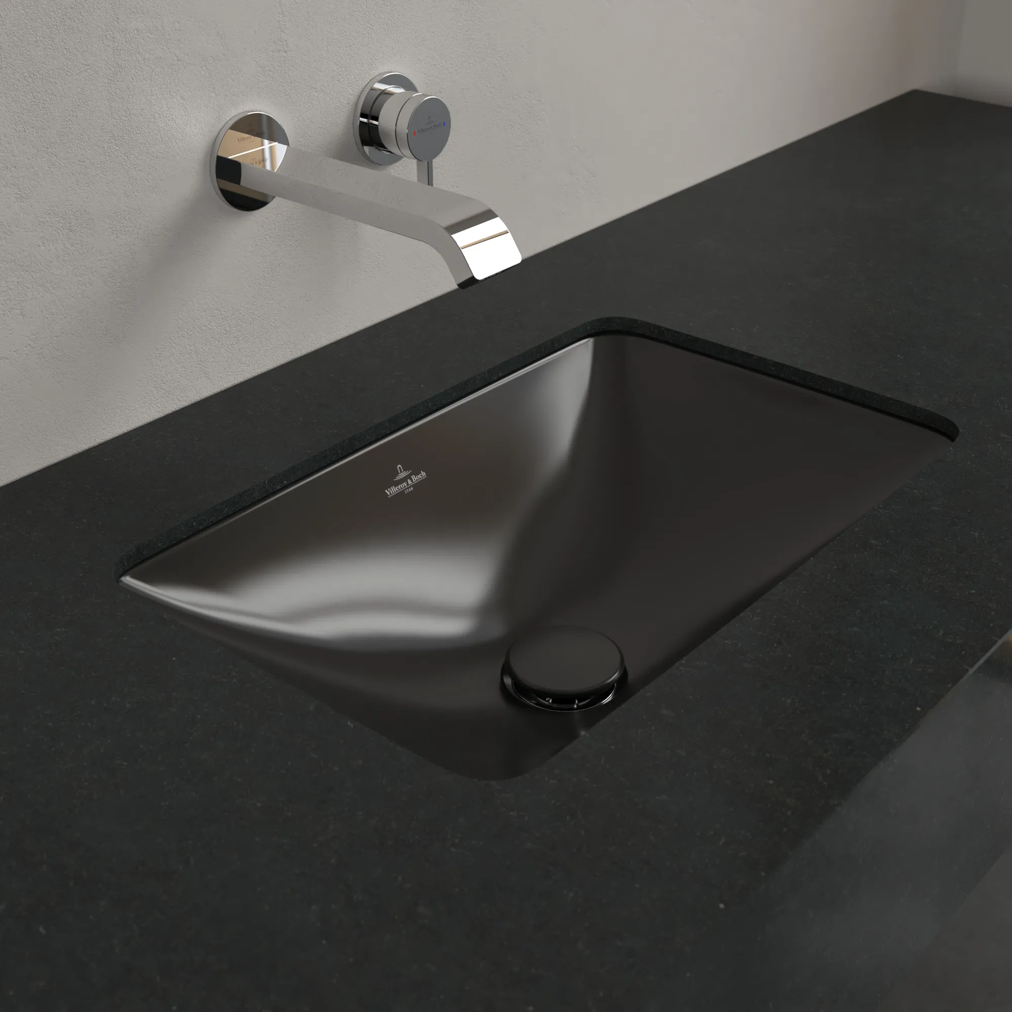 Villeroy & Boch Unterbauwaschbecken Loop & Friends Pure Black CeramicPlus 450x280x170mm mit Überlauf Villeroy & Boch Unterbauwaschbecken Loop & Friends Pure Black CeramicPlus 450x280x170mm mit Überlauf