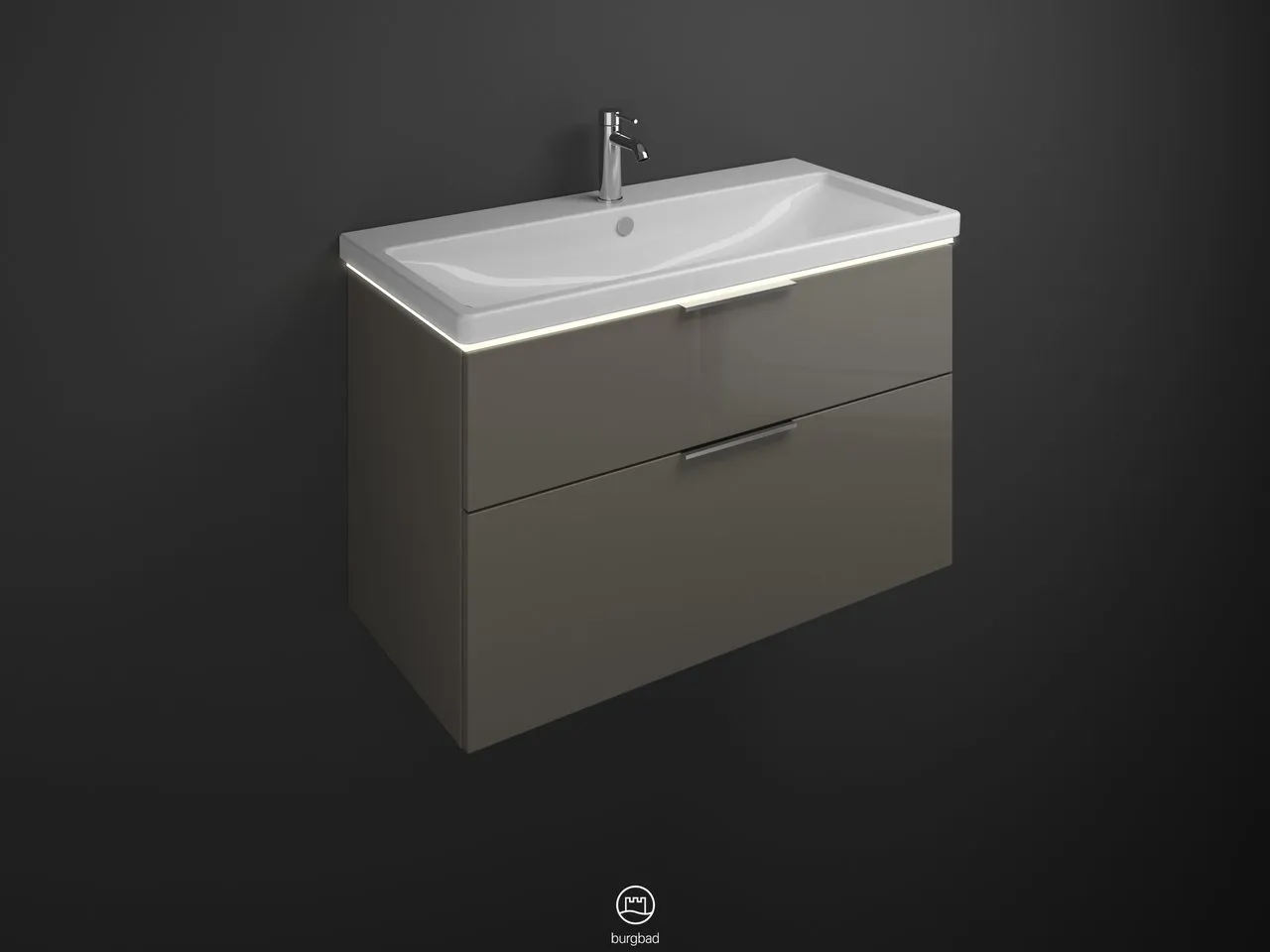 burgbad Badmöbelset Keramik-Waschtisch inkl. Waschtischunterschrank „Eqio“ 103 × 66,5 × 49 cm Griff, Chrom (230 mm), in Grau Hochglanz burgbad Badmöbelset Keramik-Waschtisch inkl. Waschtischunterschrank „Eqio“ 103 × 66,5 × 49 cm Griff, Chrom (230 mm), in Grau Hochglanz