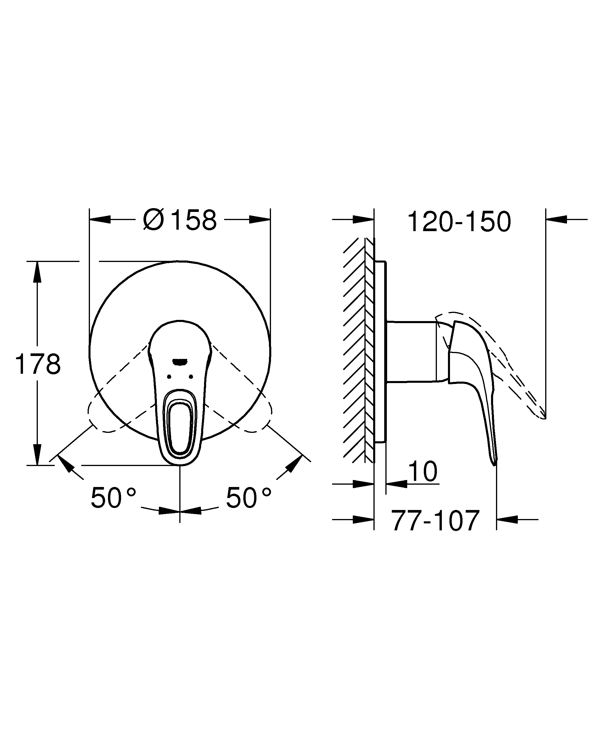 Einhand-Brausebatterie Eurostyle 24048_3, Fertigmontageset für Rapido SmartBox, Hebel offen, chrom