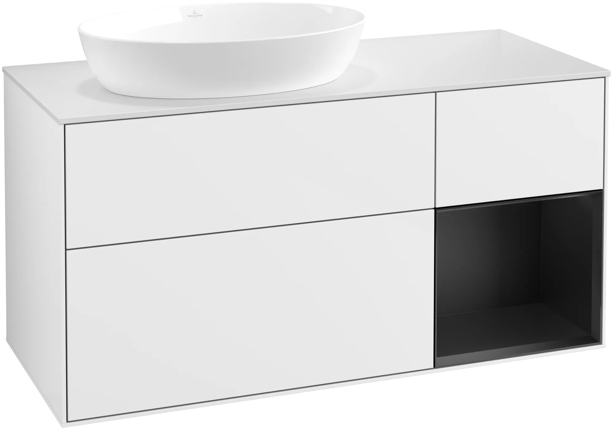 Villeroy & Boch Finion Waschbeckenunterschrank GA5 1200x603x501mm Glossy White Lacquer / Black Matt Lacquer / Glass White Matt