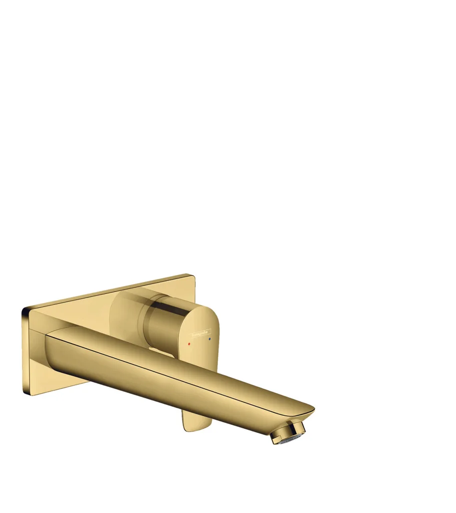 Hansgrohe Talis E Einhebel-Waschtischmischer Unterputz Polished Gold Optic Ausladung 225 mm Hebelgriff Normalstrahl max. Durchflussmenge 5 l/min Keramikmischsystem einstellbare Temperaturbegrenzung für Durchlauferhitzer geeignet unverschließbare Ablaufga