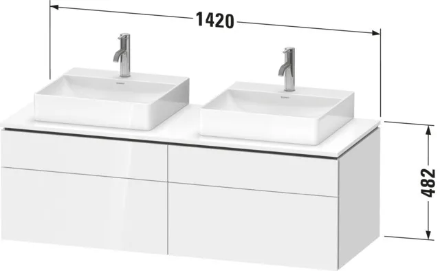 Duravit Waschtischunterschrank wandhängend „L-Cube“ 142 × 48,2 × 55 cm Weiß Matt, links und rechts