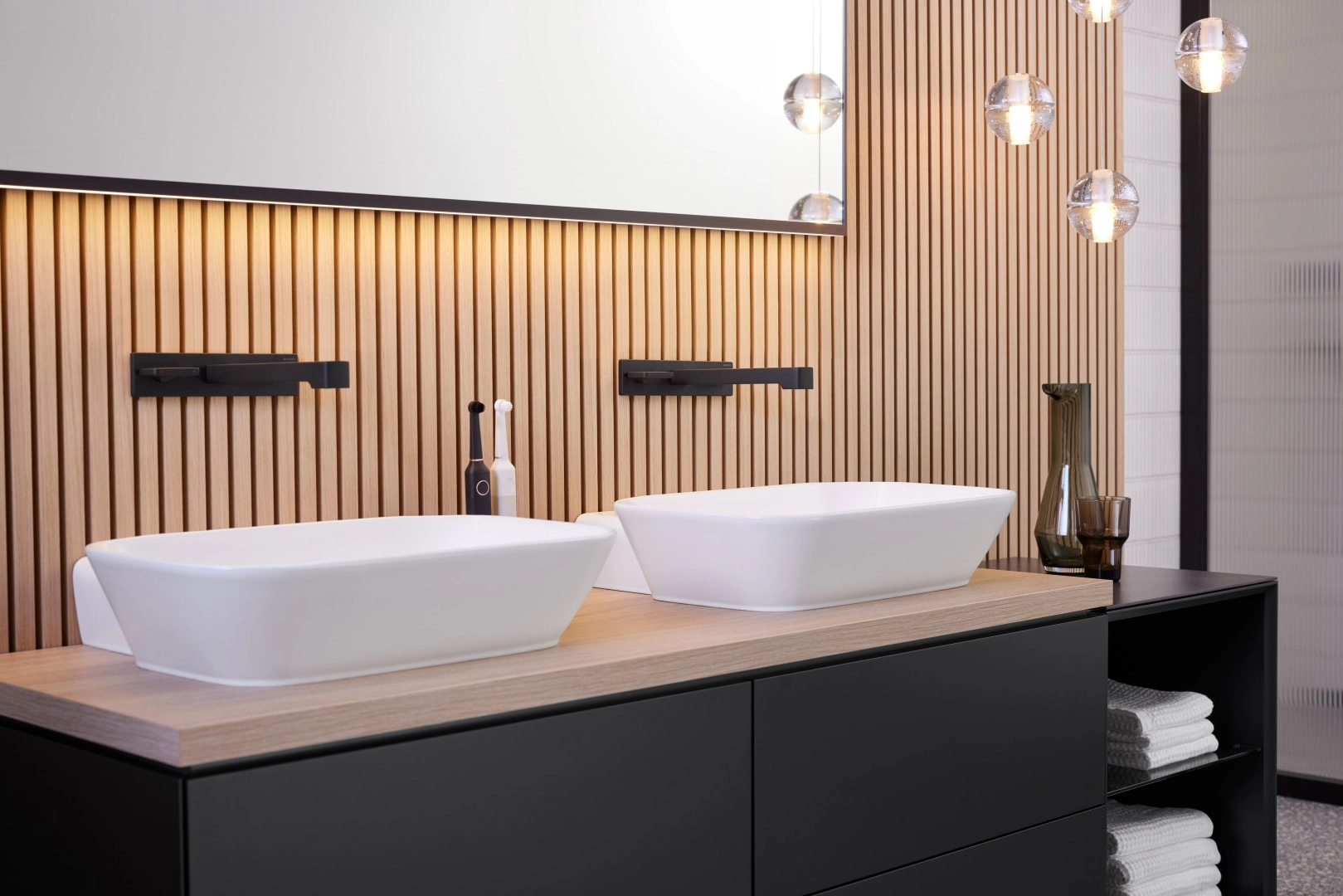 Aufsatzwaschtisch in Schalenform „One“ mit horizontalem Ablauf, rechteckig 50 × 42,5 cm in weiß alpin