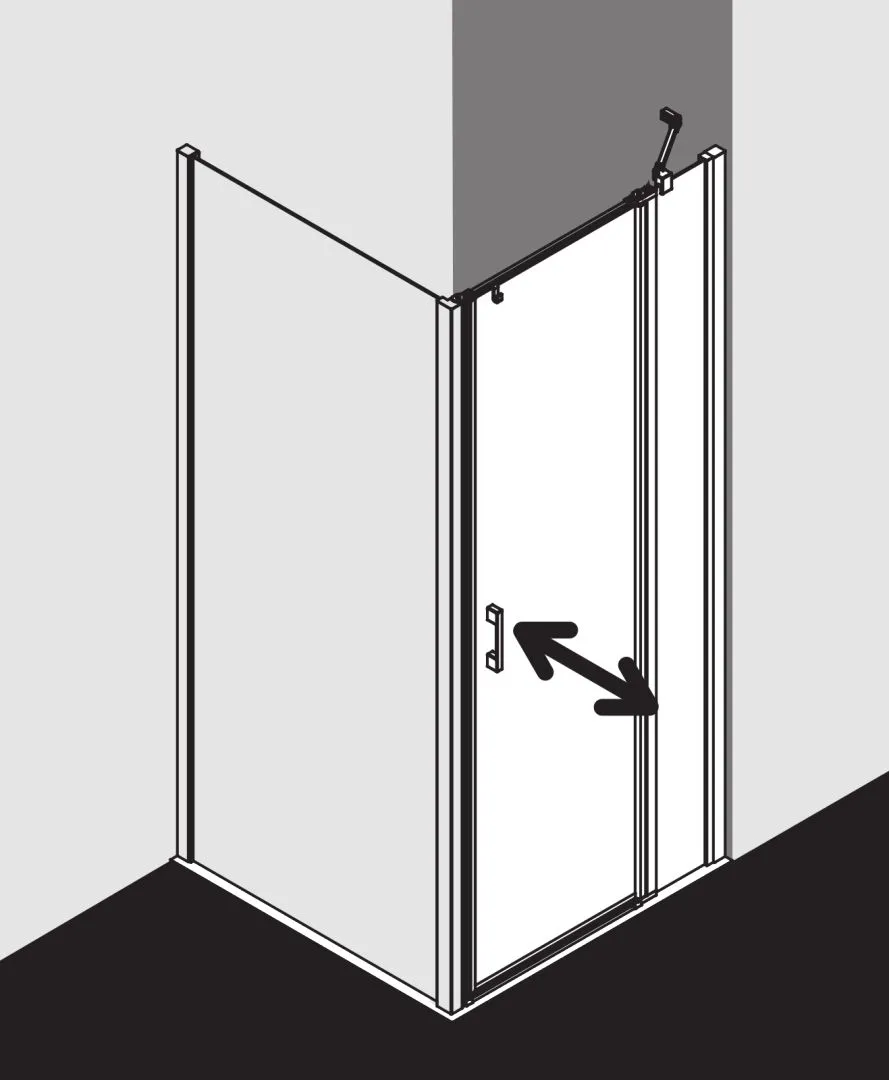 Kermi Duschtür Pendeltür 1-flügelig mit Festfeld rechts für Nische und Ecke „LIGA“ 185 cm Glas Klar, Profile Silber Mattglanz, Drehtür einteilig