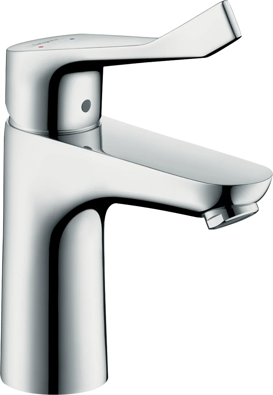 Hansgrohe Waschtischmischer Focus Care 100, Chrom, Ausladung 119 mm, Auslaufhöhe 94 mm, extra langer Comfortgriff 12,1 cm
