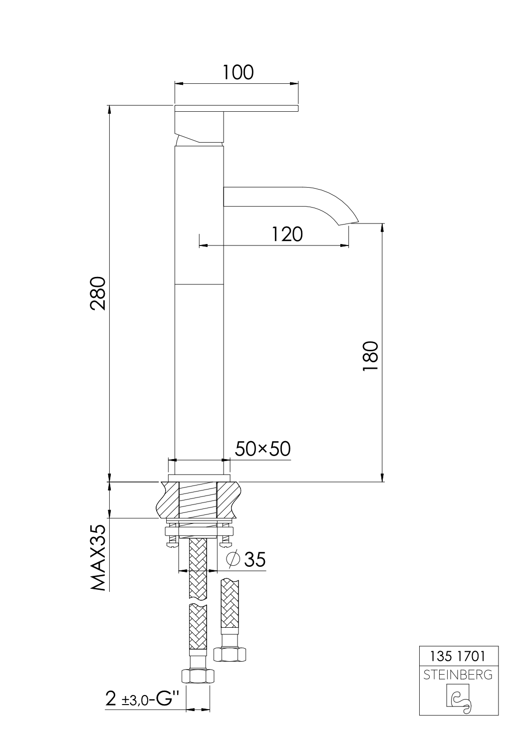 Serie 135 Waschtisch-Einhebelmischbatterie, hoher Auslauf, ohne Ablaufgarnitur, Ausladung: 12 cm Serie 135 Waschtisch-Einhebelmischbatterie, hoher Auslauf, ohne Ablaufgarnitur, Ausladung: 12 cm