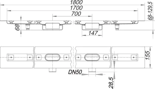 Duschrinne CeraLine Nano F Duo 1700 mm, DN 50