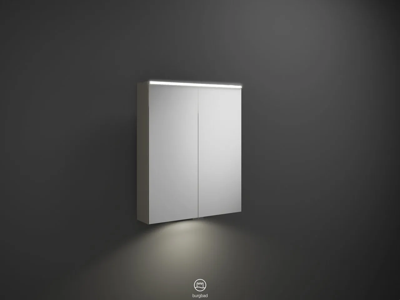 Spiegelschrank Eqio von burgbad - beidseitig verspiegelt, LED-Aufsatzleuchte 4250 K, Schalter-Steckdosenelement, Glaseinlegeböden, LED-Waschtischbeleuchtung 5 W, IP24, 170x650x800 mm