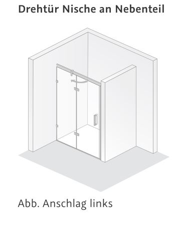 HSK rahmenlose Drehtür an Nebenteil „Atelier Plan Pur“ Glas Klar hell,