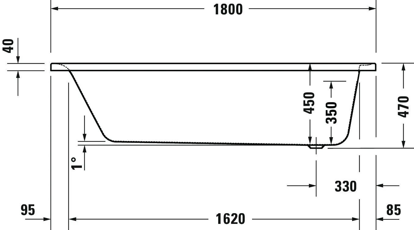 Duravit Badewanne „Soleil by Starck“ rechteck 180 × 80 cm, Fußablauf