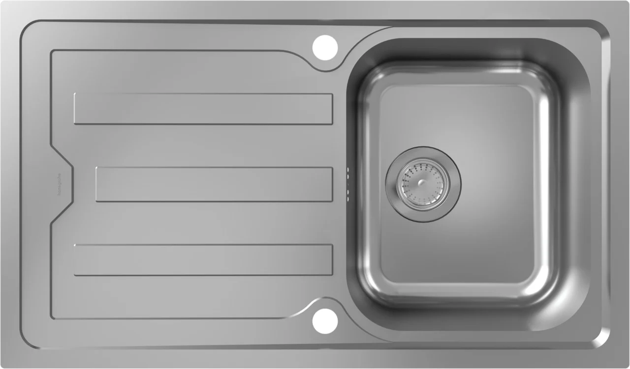 Hansgrohe Einbauspüle S44 Edelstahl, 850 x 490 mm, reversibel, flächenbündig, Beckentiefe 210 mm