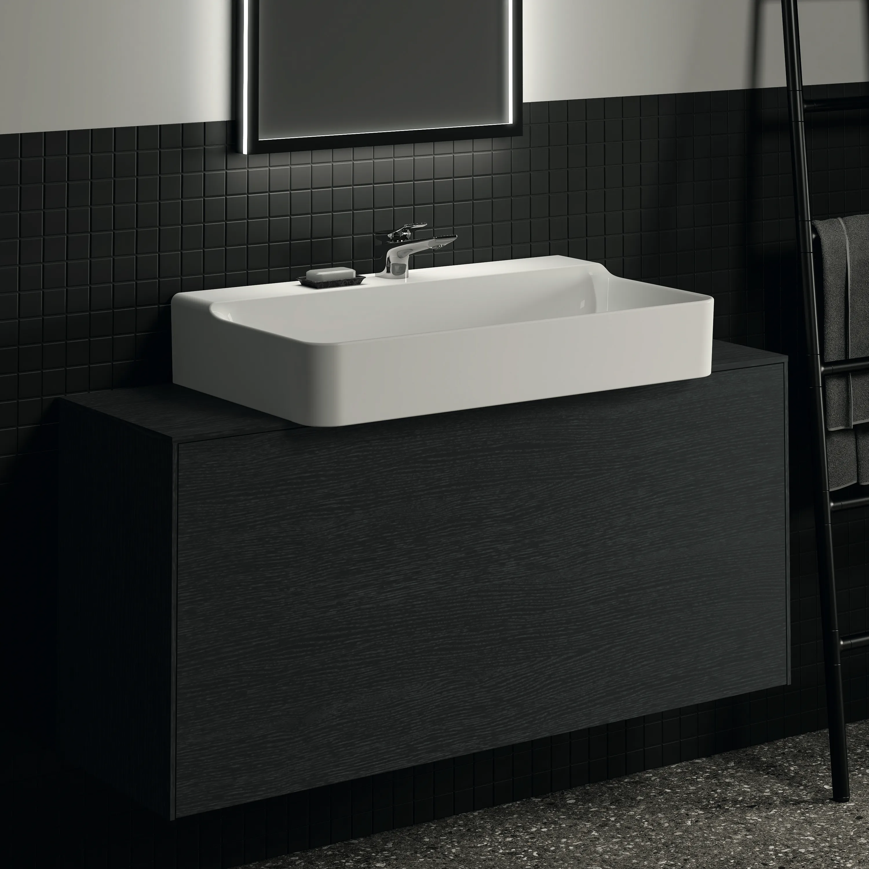 Ideal Standard Waschtischunterschrank „Conca“ 120,2 × 55 × 37,3 cm Eiche geflammt Furnier Ideal Standard Waschtischunterschrank „Conca“ 120,2 × 55 × 37,3 cm Eiche geflammt Furnier