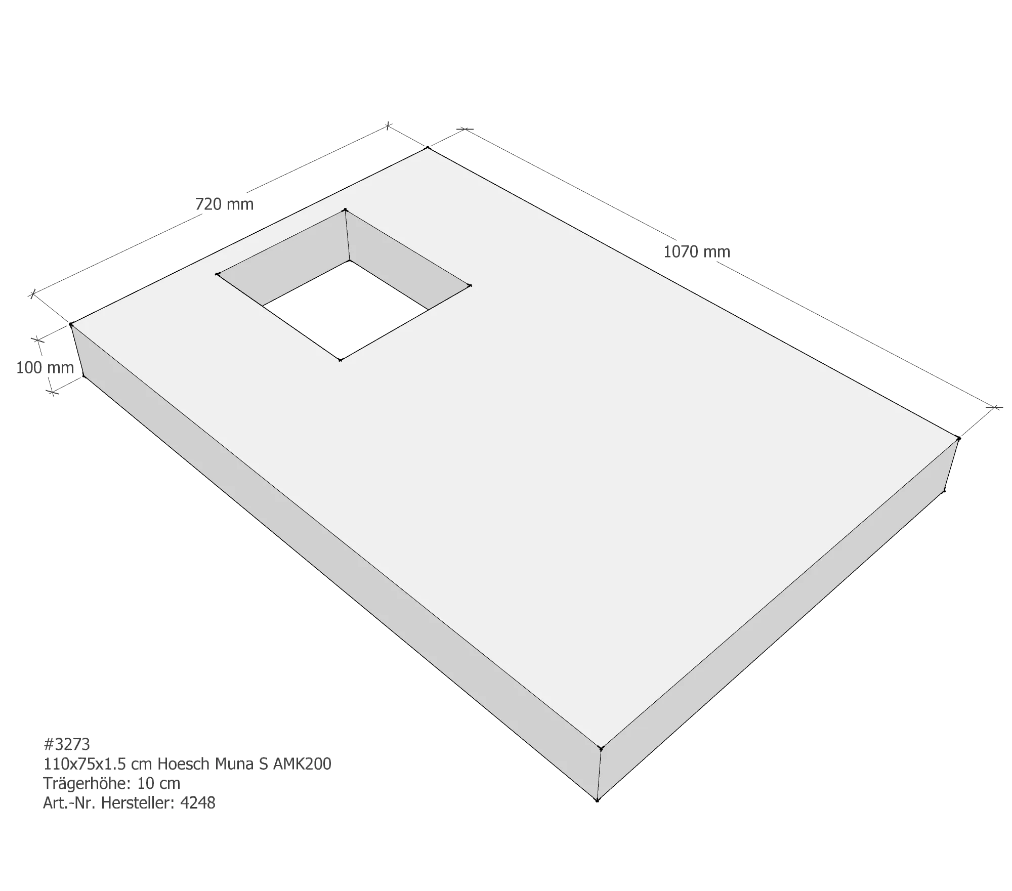 Duschwannenträger passend für Hoesch Muna S 110 × 75 × 1,5 cm Breite: 75 cm / Länge: 110 cm