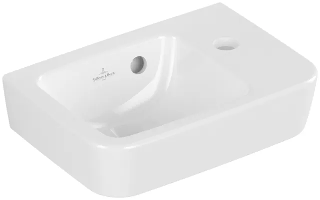 Villeroy & Boch Handwaschbecken „O.novo“ Compact 360 × 250 × 145 mm, Hahnlochposition rechts, für Becken links, mit Hahnlochbohrung in Weiß Alpin Villeroy & Boch Handwaschbecken „O.novo“ Compact 360 × 250 × 145 mm, Hahnlochposition rechts, für Becken links, mit Hahnlochbohrung in Weiß Alpin