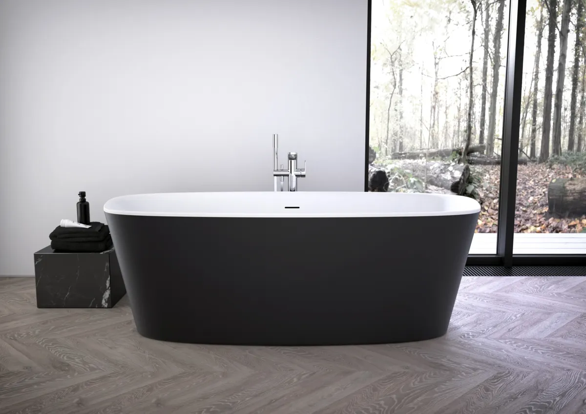 Ideal Standard freistehende Duo-Badewanne DEA, 1800x800x475⁄610mm, Weiß matt/Schwarz Ideal Standard freistehende Duo-Badewanne DEA, 1800x800x475⁄610mm, Weiß matt/Schwarz